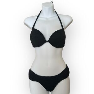Victorias Secret The Knock Out Bikini Two piece Black Swimsuit Strappy‎ Ties